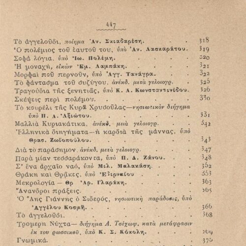 18 x 12 εκ. 448 σ. + 2 σ. χ.α., όπου στο verso του εξωφύλλου χειρόγραφη σημείωση �